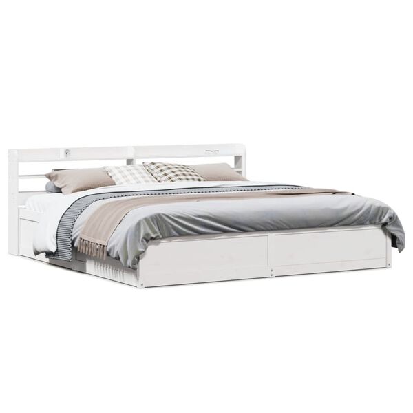 vidaXL Estrutura de cama com cabeceira 200x200 cm pinho maci&ccedil;o branco