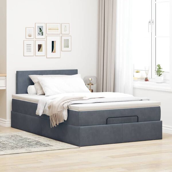 vidaXL Estrutura cama otomana colch&atilde;o 120x200cm veludo cinzento escuro