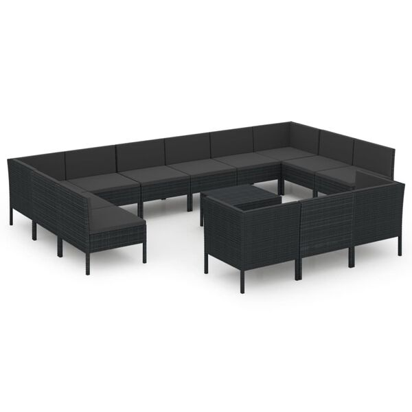 vidaXL 14 pcs conjunto lounge de jardim c/ almofad&otilde;es vime PE preto