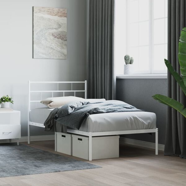 vidaXL Estrutura de cama sem colch&atilde;o com cabeceira 75x190 cm branco