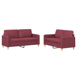 vidaXL 2 pcs conjunto de sof&aacute;s com almofad&otilde;es tecido vermelho tinto