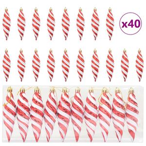 vidaXL Bola Espiral de Natal 40 unid. Vermelho 3 x 11 cm Pl&aacute;stico LEDs