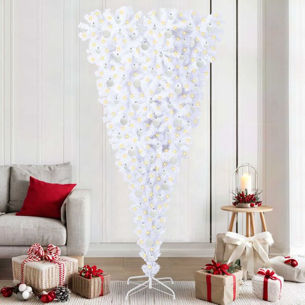 vidaXL &Aacute;rvore de Natal Artificial com 300 LEDs Branco 210 cm PVC e A&ccedil;o