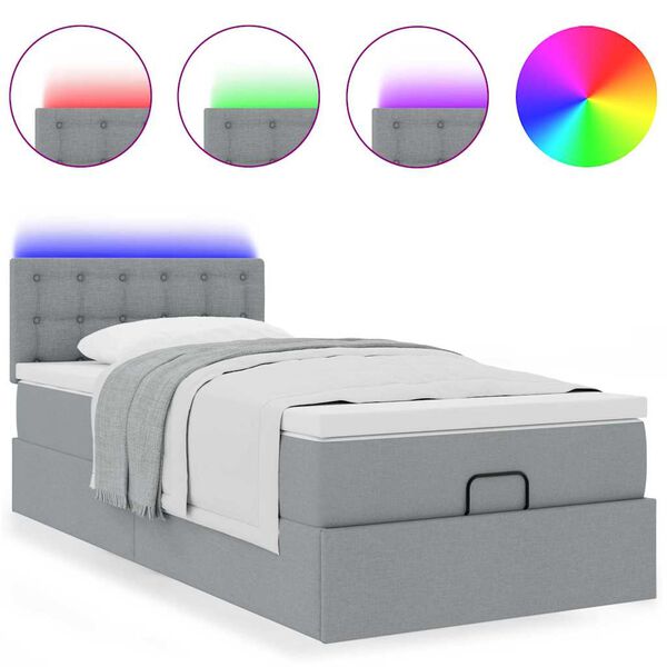 vidaXL Cama Otomana com colch&atilde;o & LEDs 80x200cm tecido cinza-claro