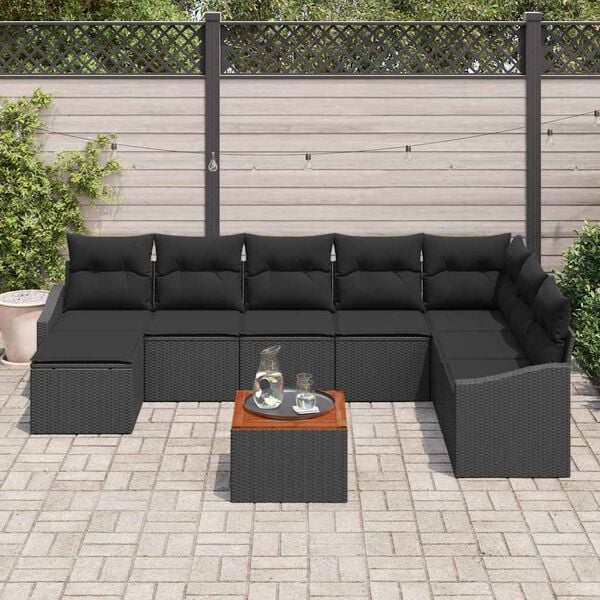 vidaXL Conjunto de Sof&aacute; de Jardim 9 pcs Preto Rattan Sint&eacute;tico