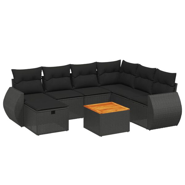 vidaXL 8 pcs conjunto sof&aacute;s de jardim com almofad&otilde;es vime PE preto