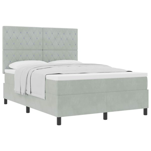 vidaXL Cama Box com colch&atilde;o Cinzento-claro 140 x 190 cm tecido
