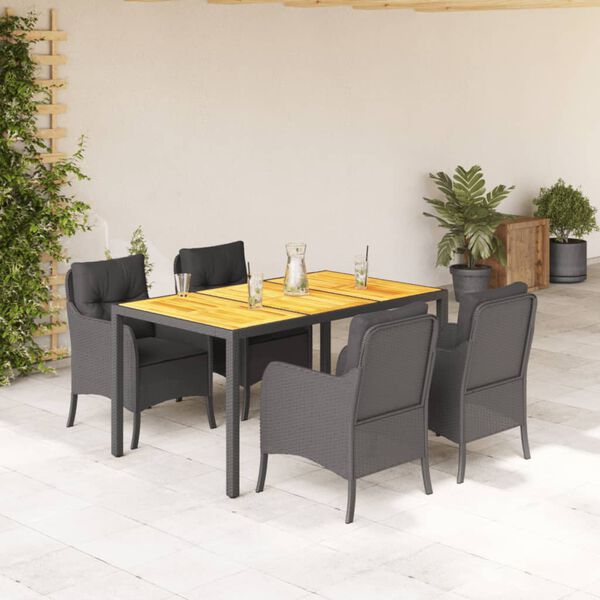 vidaXL 5 pcs conjunto de jantar p/ jardim c/ almofad&otilde;es vime PE preto