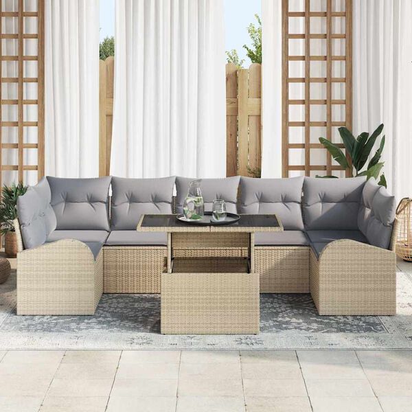 vidaXL Conjunto de Sof&aacute; de Jardim 8 pcs Bege Rattan de Polipropileno