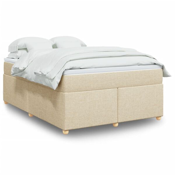 vidaXL Cama com molas/colch&atilde;o 140x190 cm tecido cor creme