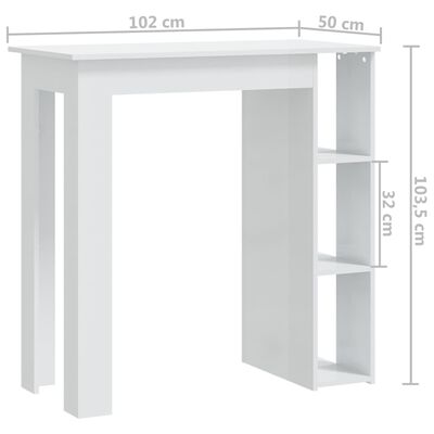 vidaXL Mesa bar c/ prateleiras contrap. 102x50x103,5cm branco brilhante