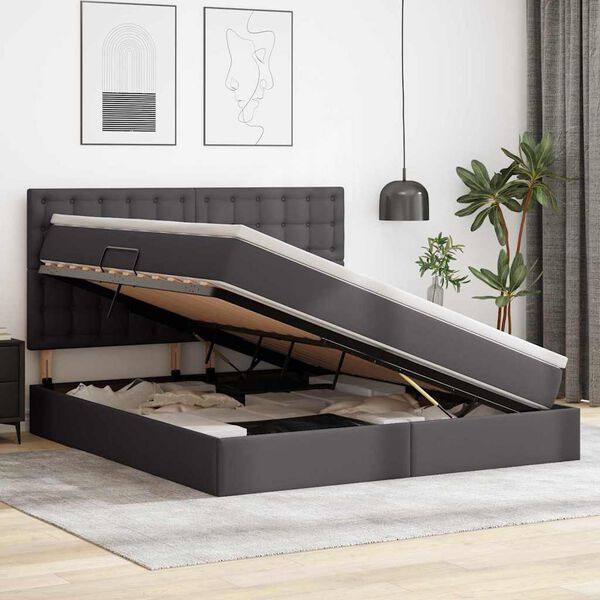 vidaXL Cama com arruma&ccedil;&atilde;o e LED Cinzeto 160 x 200 cm Couro Sint&eacute;tico