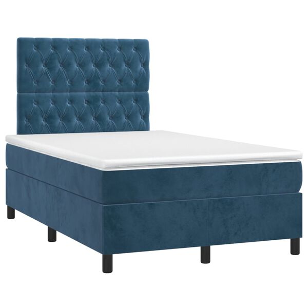 vidaXL Cama box spring c/ colch&atilde;o/LED 120x200 cm veludo azul-escuro