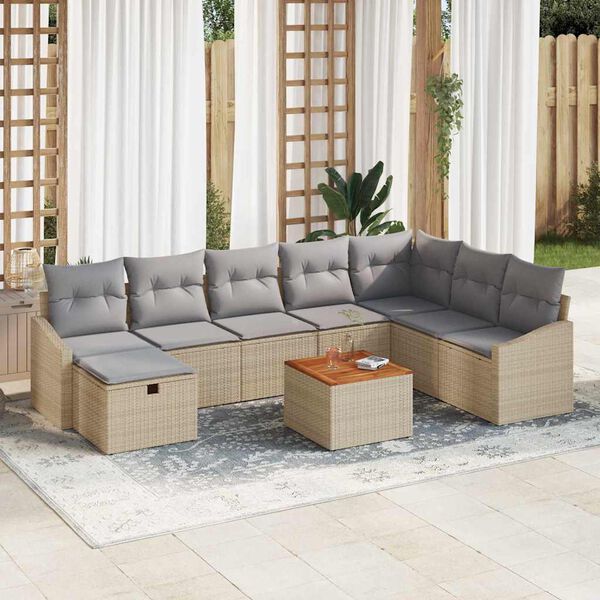 vidaXL Conjunto de Sof&aacute; de Jardim 9 pcs Bege Rattan Sint&eacute;tico
