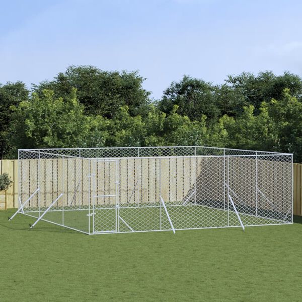 vidaXL Canil de exterior 6x6x2 m a&ccedil;o galvanizado prateado