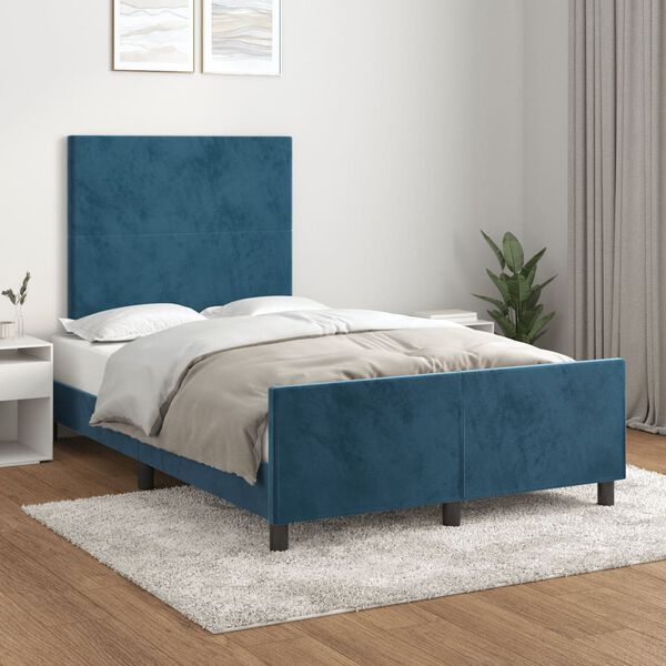 vidaXL Estrutura de cama com colch&atilde;o azul escuro 120x190 cm Veludo