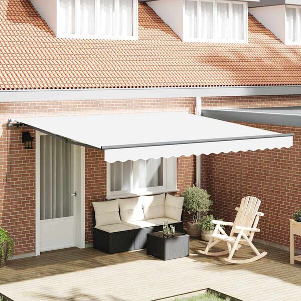 vidaXL Toldo Retr&aacute;til Manual Branco 400 &times; 350 cm Poli&eacute;ster e A&ccedil;o