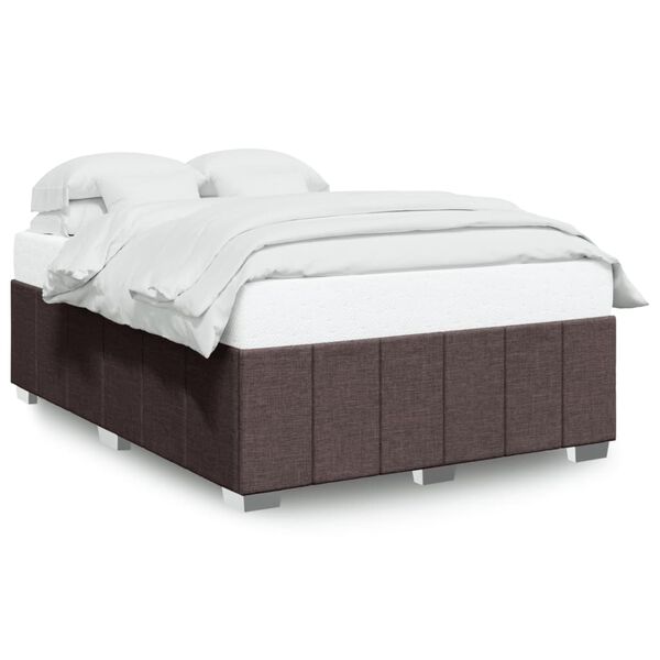 vidaXL Estrutura de cama sem colch&atilde;o 140x190 cm tecido castanho-escuro