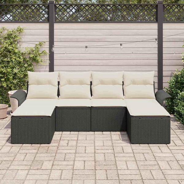 vidaXL Conjunto de Sofá de Jardim 6 pcs Preto vime PE