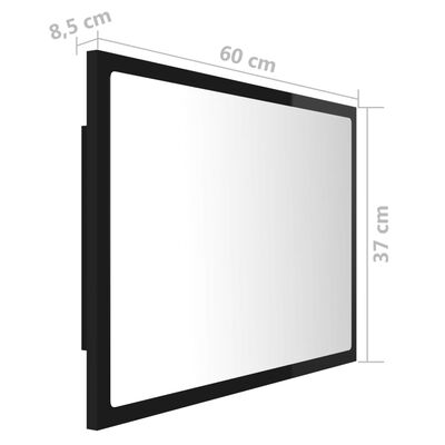 vidaXL Espelho casa banho c/ LED 60x8,5x37 cm acrílico preto brilhante
