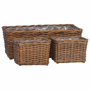 vidaXL Cesta de Plantas com armazenamento 3 pcs Castanho Rattan Kubu