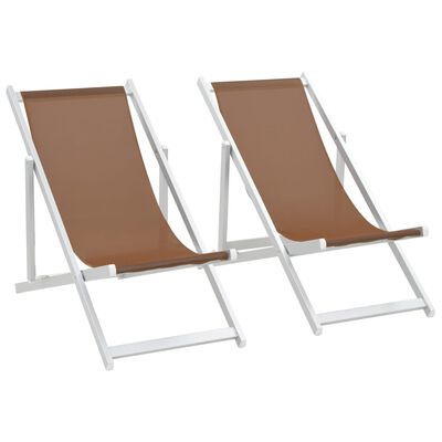 vidaXL Cadeiras de praia dobráveis 2 pcs alumínio e textilene castanho