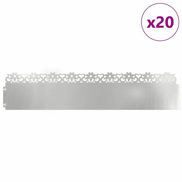 vidaXL Delimitadores de relvado 20 pcs Prateado 103 x 0,05 x 22 cm