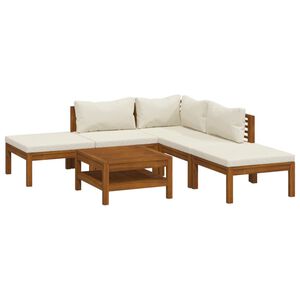vidaXL 6 pcs conjunto lounge jardim c/ almofad&otilde;es creme ac&aacute;cia maci&ccedil;a