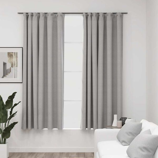 vidaXL Cortinas opacas aspeto linho c/ ganchos 2pcs 140x175cm cinzento