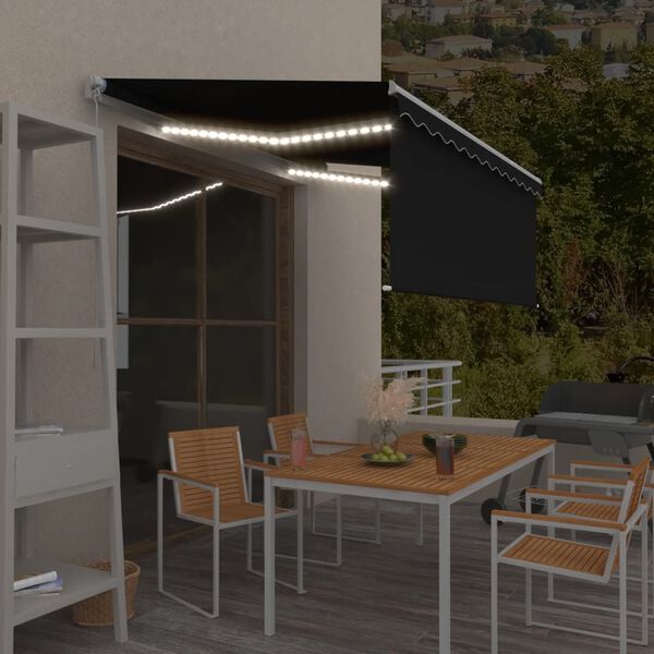 vidaXL Toldo retr&aacute;til manual com estore/LED 3x2,5 m antracite