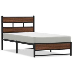 vidaXL Estrutura de cama sem colch&atilde;o 90x190 cm metal carvalho castanho
