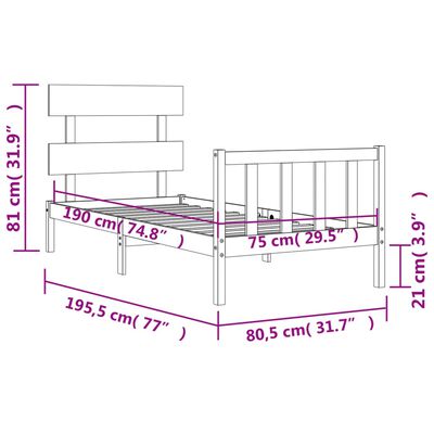 vidaXL Estrutura cama de solteiro c/ cabeceira madeira maciça preto