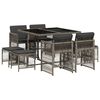 vidaXL 9 pcs conjunto de jantar p/ jardim c/ almofad&otilde;es vime PE cinza