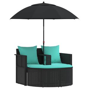 vidaXL Sof&aacute; de jardim 8 unid. vime PE Preto e Turquesa