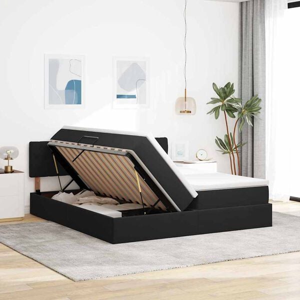 vidaXL Cama com Armazenamento com colch&atilde;o Preto 90 x 200 cm