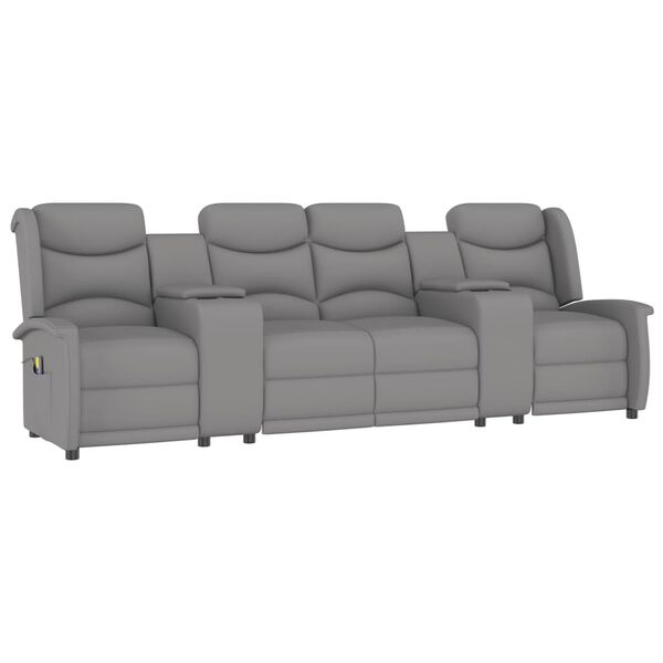 vidaXL Poltrona massagem 4 lug. reclin&aacute;vel c/ suporte copo cinza-claro