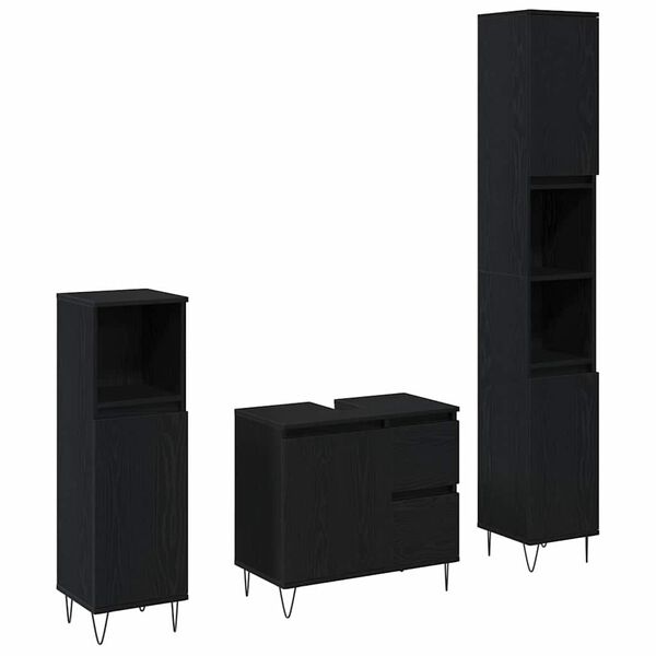 vidaXL Conjunto de Móveis para Banheiro com porta 3 pcs Carvalho Preto