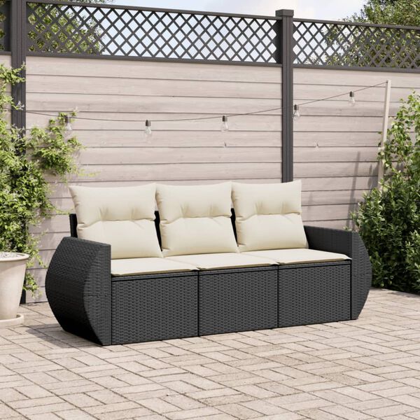 vidaXL 3 pcs conjunto sof&aacute;s de jardim com almofad&otilde;es vime PE preto