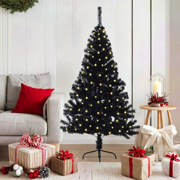 vidaXL &Aacute;rvore de Natal Artificial Pr&eacute;-iluminada Preto 150 cm PVC