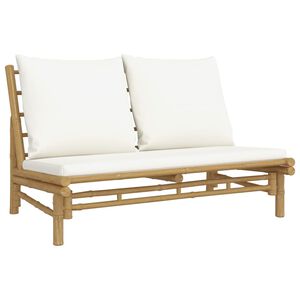 vidaXL Banco de jardim bambu com almofad&otilde;es branco nata