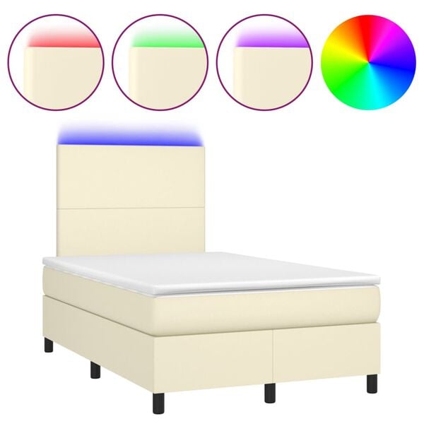 vidaXL Cama box spring c/ colch&atilde;o/LED 120x200cm couro artificial creme