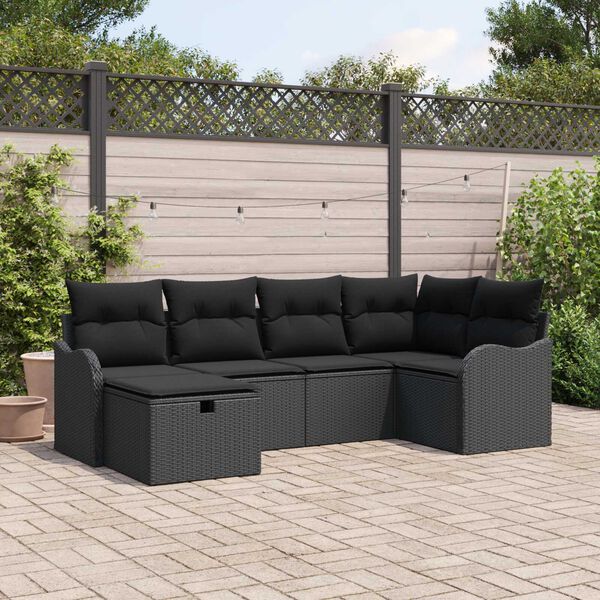 vidaXL Conjunto de Sof&aacute; de Jardim Manual 6 pcs Preto Rattan Sint&eacute;tico