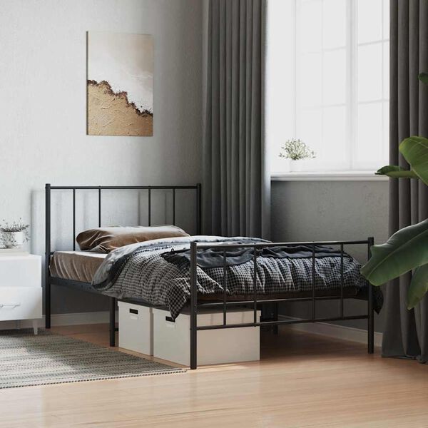 vidaXL Estrutura de cama com cabeceira e p&eacute;s 90x190 cm metal preto