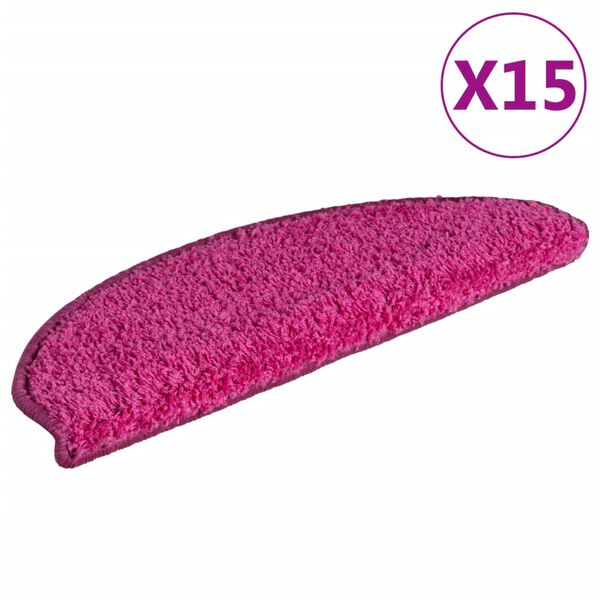 vidaXL Tapetes de escada 15 pe&ccedil;as 65x21x4 cm rosa semicircular grande