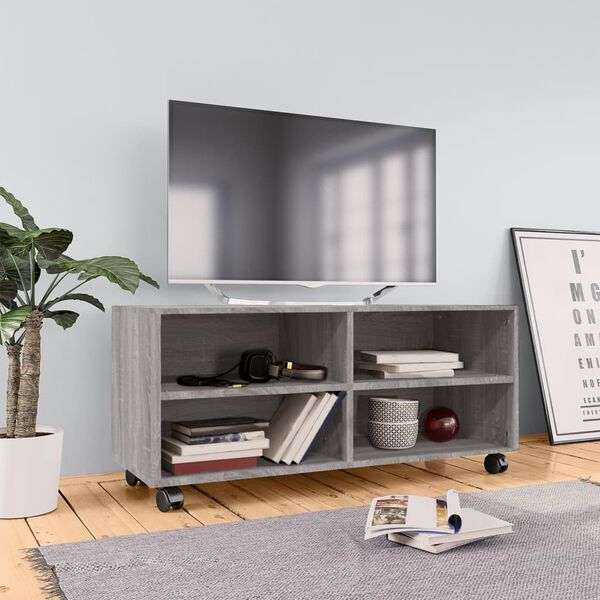 vidaXL Móvel de TV com rodas 90x35x35cm derivados madeira cinza sonoma