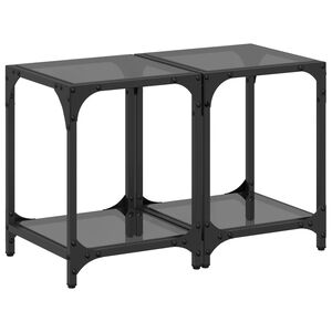 vidaXL Mesas de centro c/ topo em vidro preto 2 pcs 30x30x40 cm a&ccedil;o