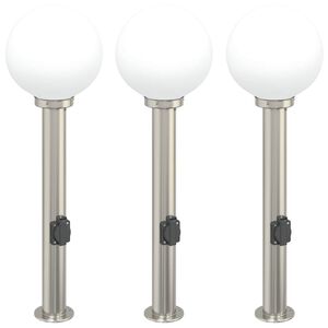 vidaXL Lumin&aacute;rias de balizador com tomada, 3 pe&ccedil;as, 80 cm, a&ccedil;o inoxid&aacute;vel, IP44