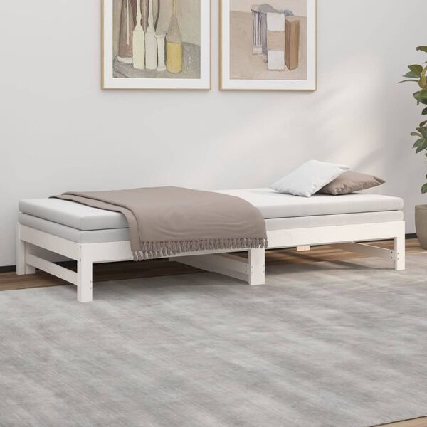 vidaXL Sofá-cama de puxar 2x(100x200) cm madeira pinho maciça branco