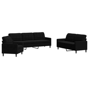 vidaXL 3 pcs conjunto de sof&aacute;s com almofad&otilde;es veludo preto