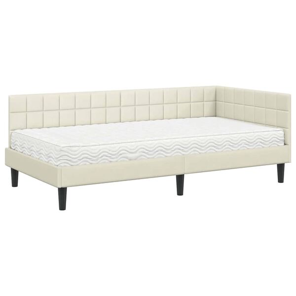 vidaXL Estrutura de Cama de Canto com Colch&atilde;o 2 pcs Creme Veludo